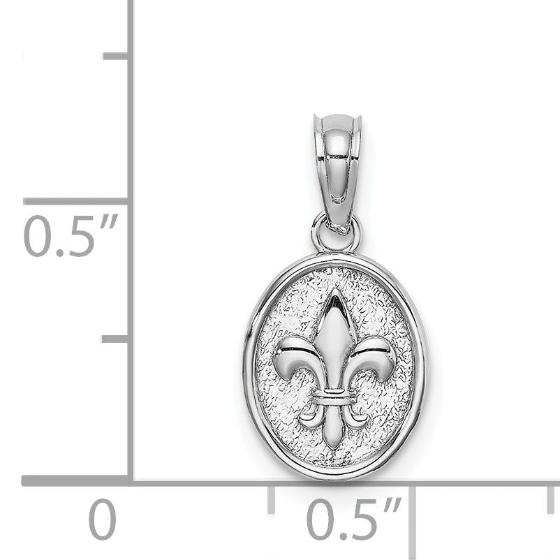 14K White Gold Mini Fleur de Lis Oval Charm