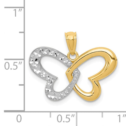 14k and White Rhodium Diamond-cut Butterfly Pendant