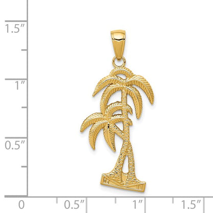 14K Polished and Textured Palm Trees Pendant