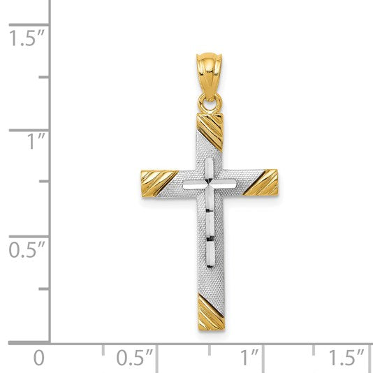 14K and White Rhodium Cross Pendant
