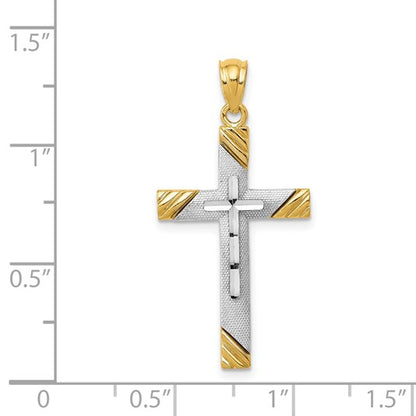 14K and White Rhodium Cross Pendant