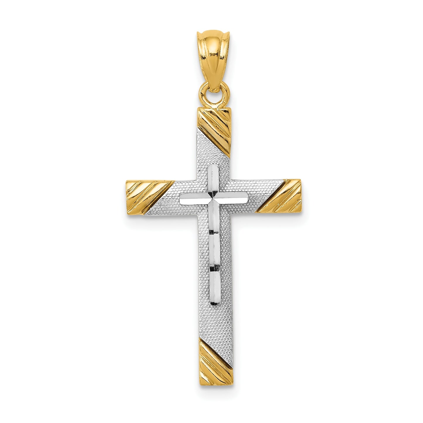 14K and White Rhodium Cross Pendant