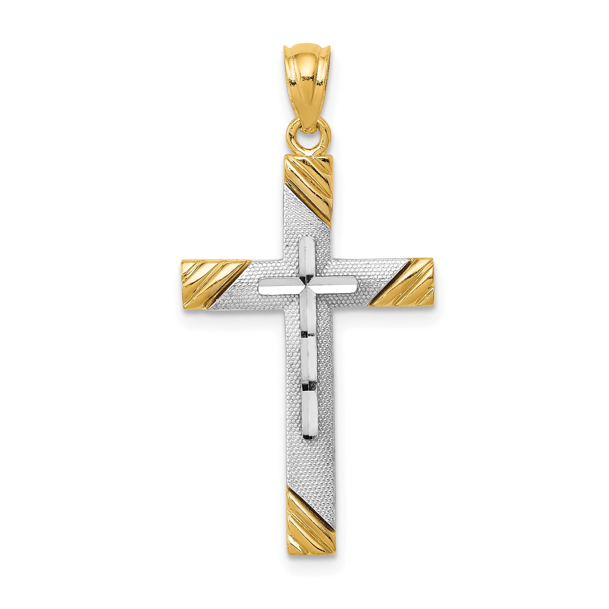 14K and White Rhodium Cross Pendant