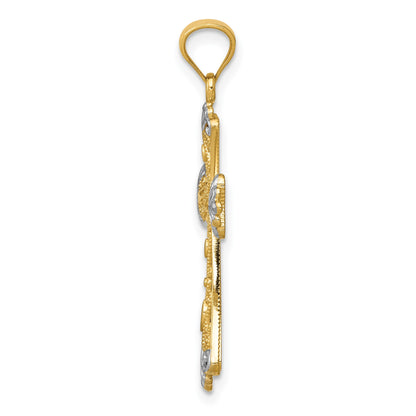 14K with White Rhodium Reversible with GOD LOVE Cross Pendant