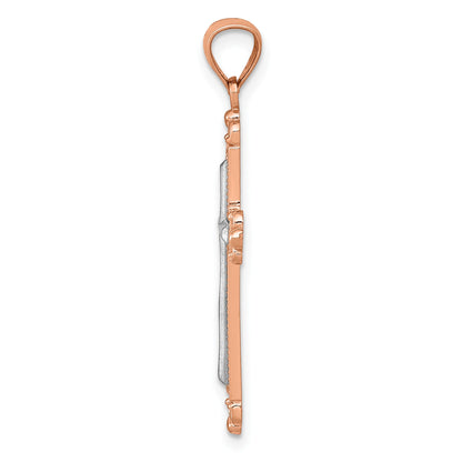 14K Rose Gold and White Rhodium Diamond-Cut Fleur de Lis Cross Pendant
