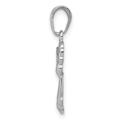 14K White Gold Polished and Textured Guardian Angel with Heart Pendant