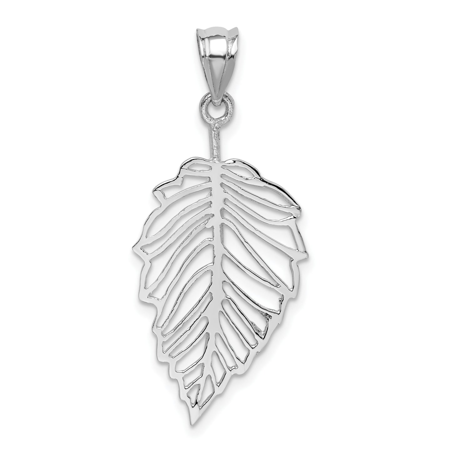 14K White Gold Polished Leaf Pendant