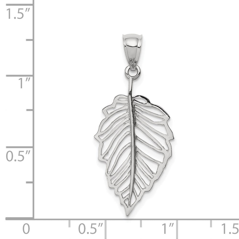 14K White Polished Leaf Pendant