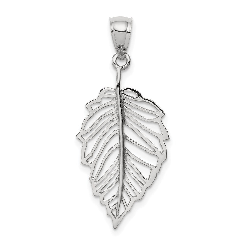 14K White Polished Leaf Pendant