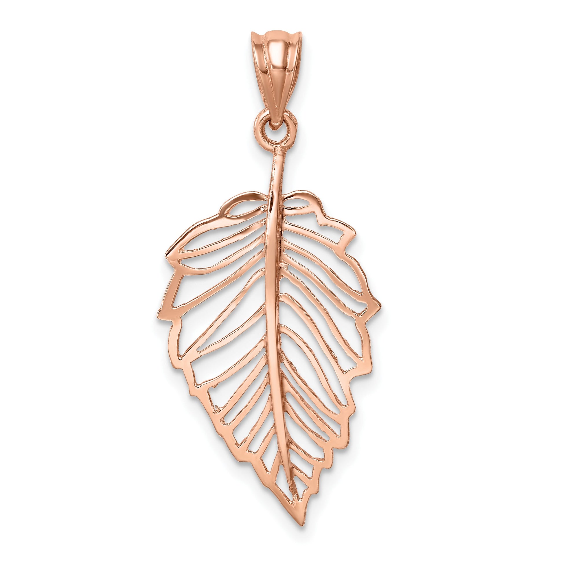 14K Rose Gold Polished Leaf Pendant