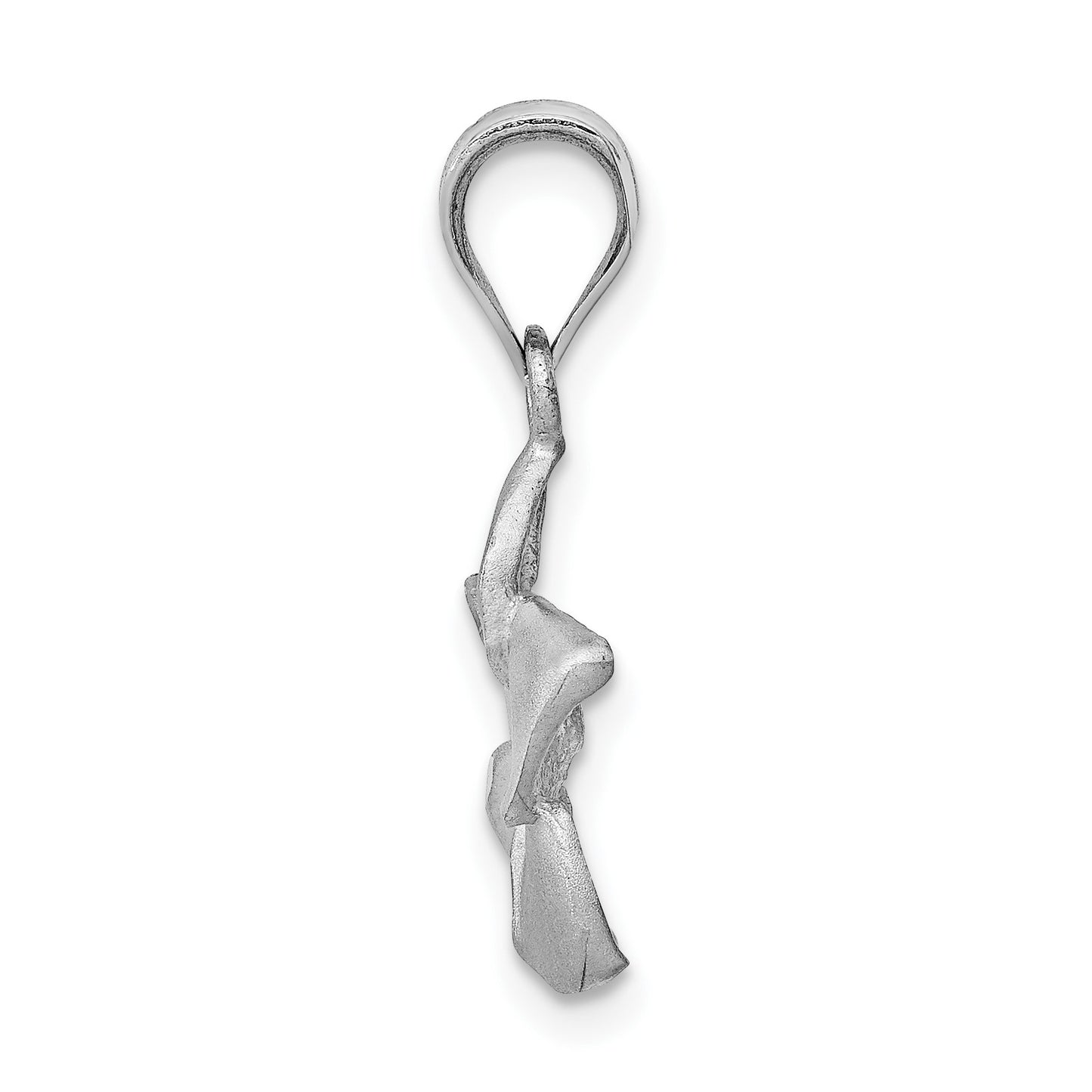 14K White Gold Satin Diamond-cut Plumeria Pendant