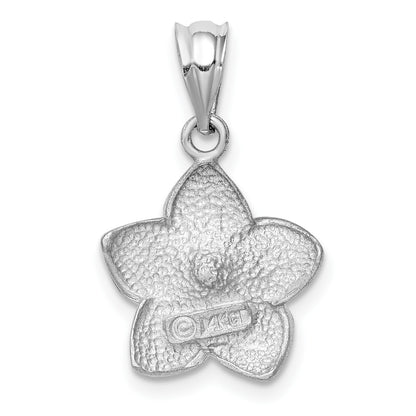 14K White Gold Satin Diamond-cut Plumeria Pendant