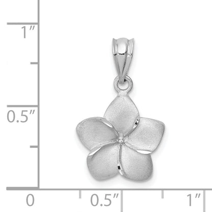 14K White Gold Satin Diamond-cut Plumeria Pendant