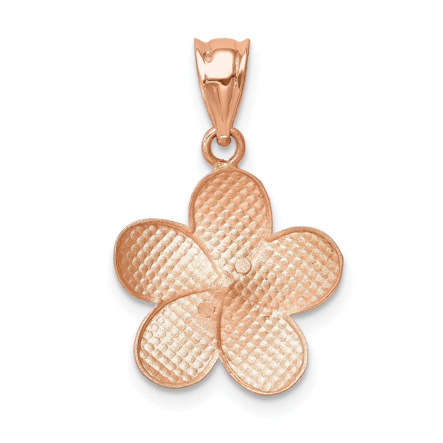 14K Rose Gold Satin Diamond-cut Plumeria Pendant