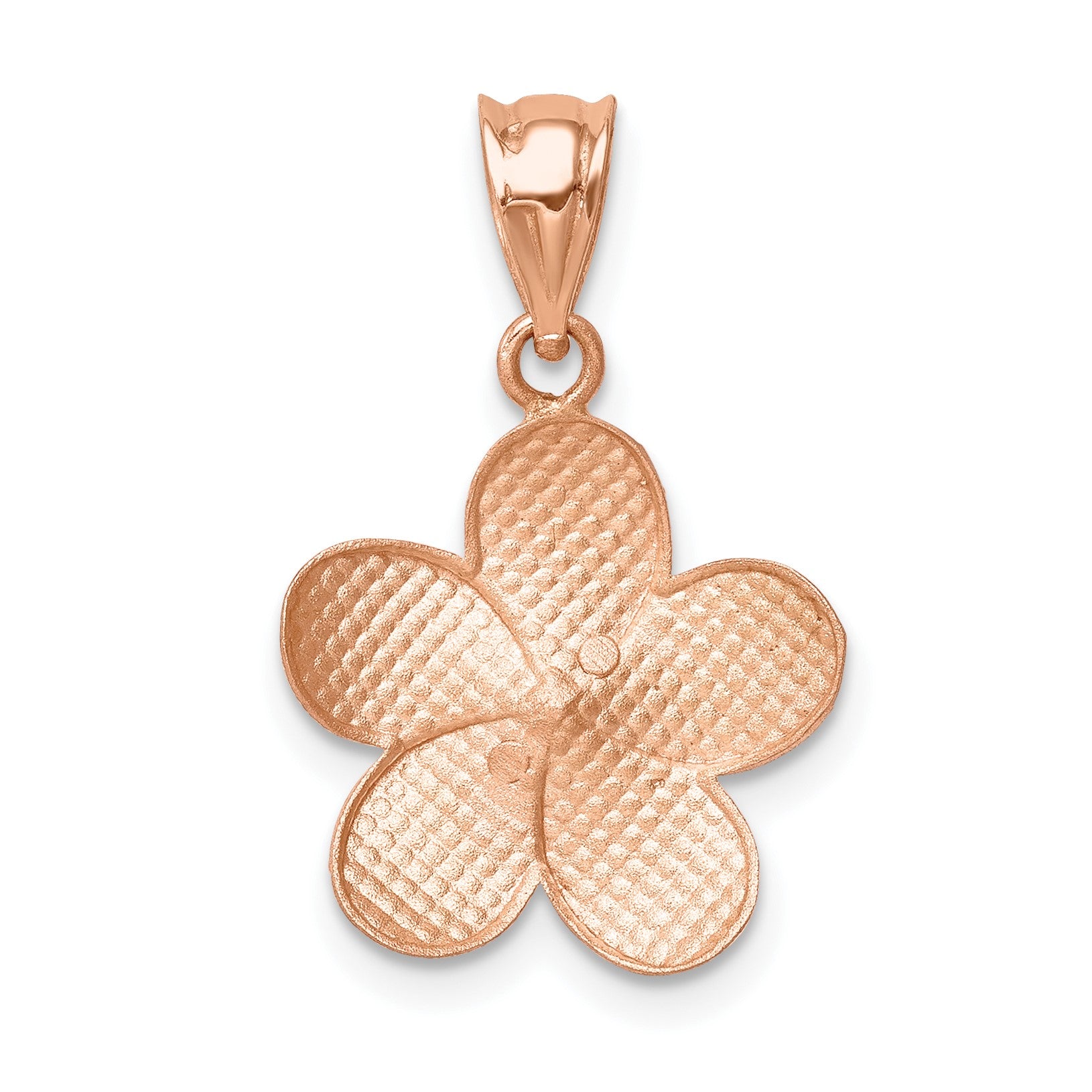 14K Rose Gold Satin Diamond-cut Plumeria Pendant