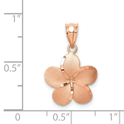 14K Rose Gold Satin Diamond-cut Plumeria Pendant
