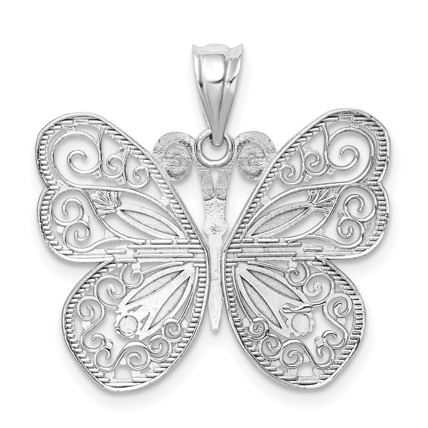 14K White Gold Polished Diamond-cut Butterfly Pendant