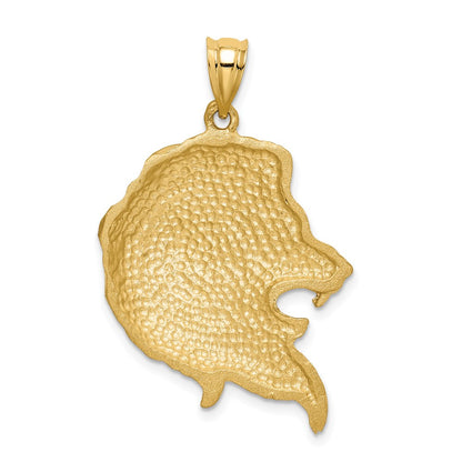 14K Brushed Diamond-cut Lion Head Pendant