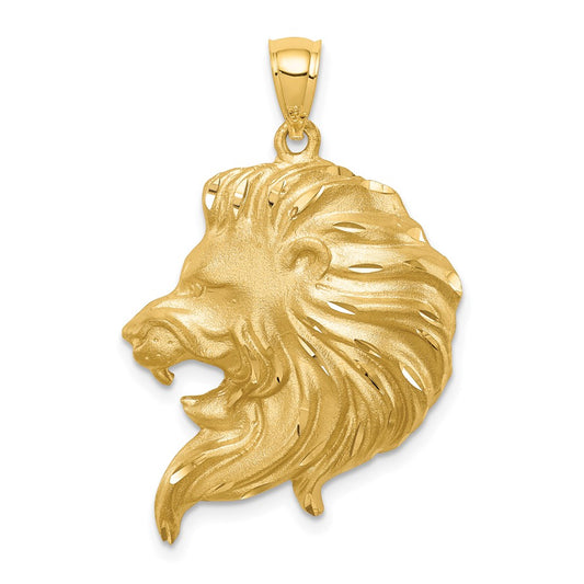 14K Brushed Diamond-cut Lion Head Pendant