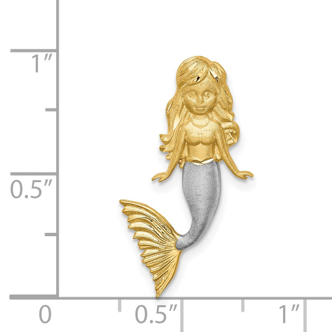 14K and White Rhodium Brushed Diamond-Cut Mermaid Chain Slide