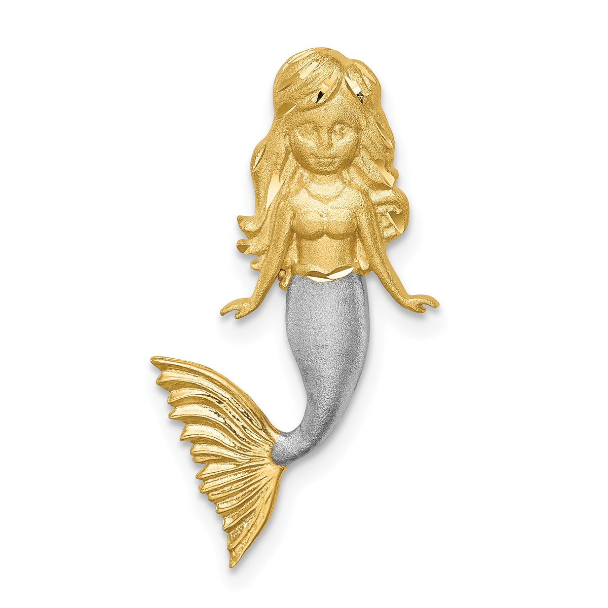 14K and White Rhodium Brushed Diamond-Cut Mermaid Chain Slide