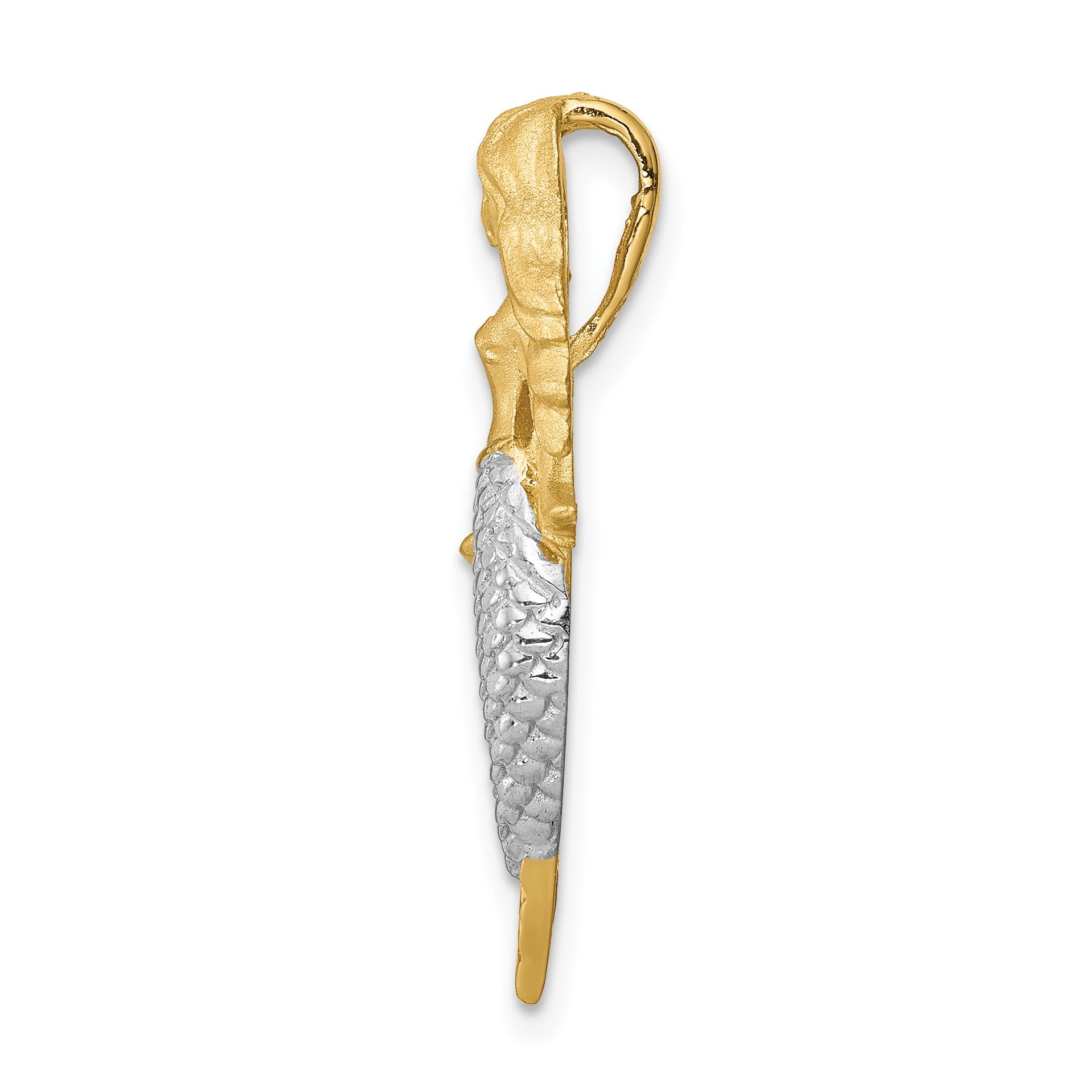 14K and White Rhodium Brushed Mermaid Chain Slide