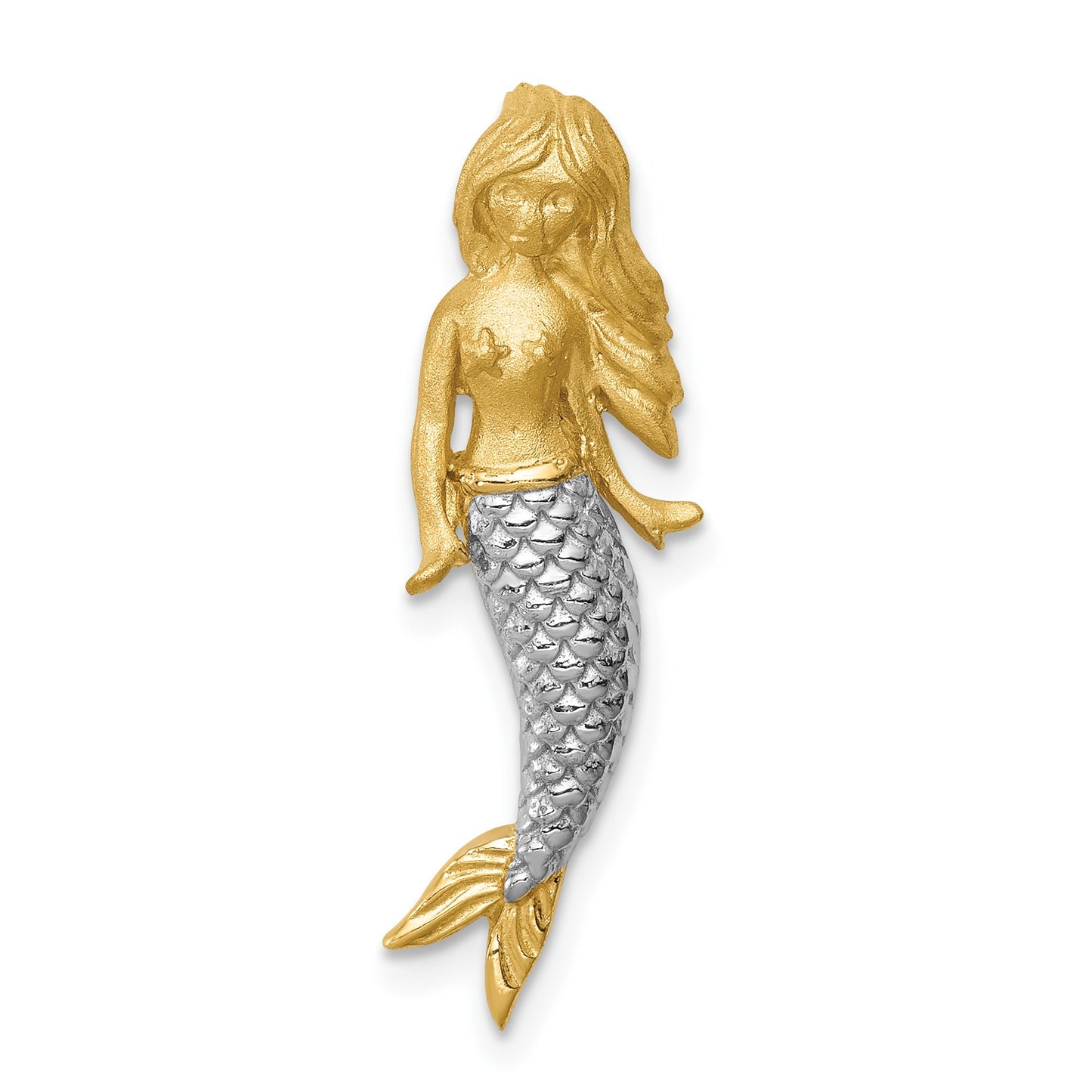 14K and White Rhodium Brushed Mermaid Chain Slide
