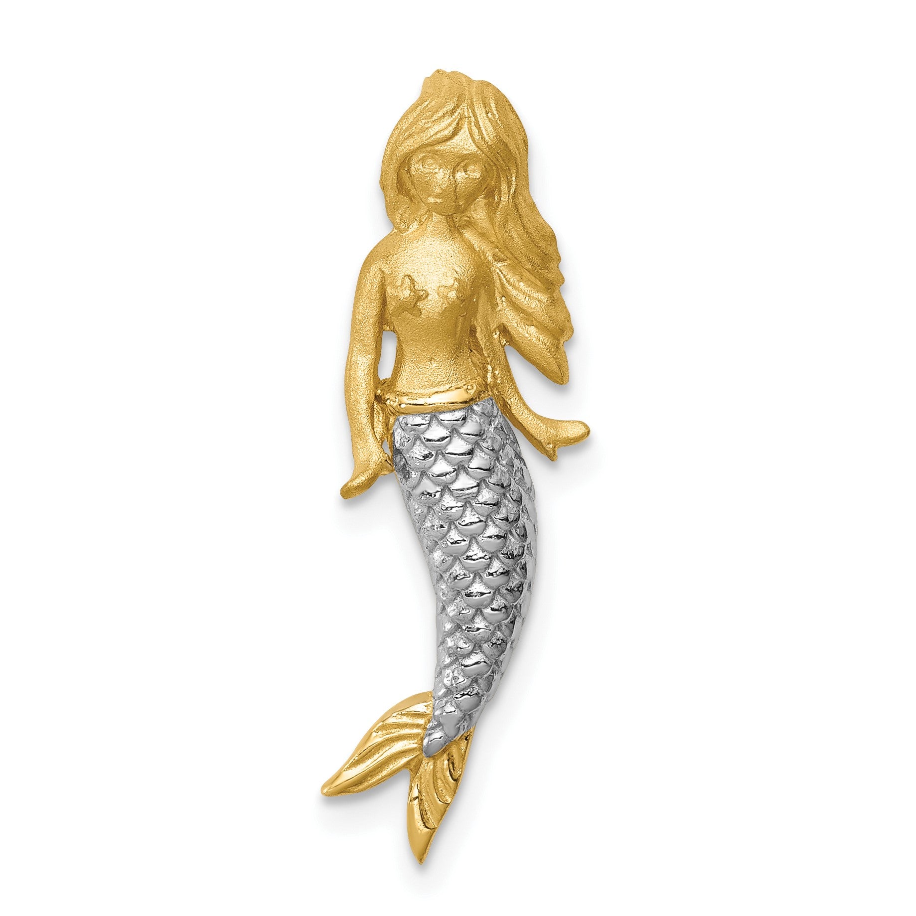 14K and White Rhodium Brushed Mermaid Chain Slide