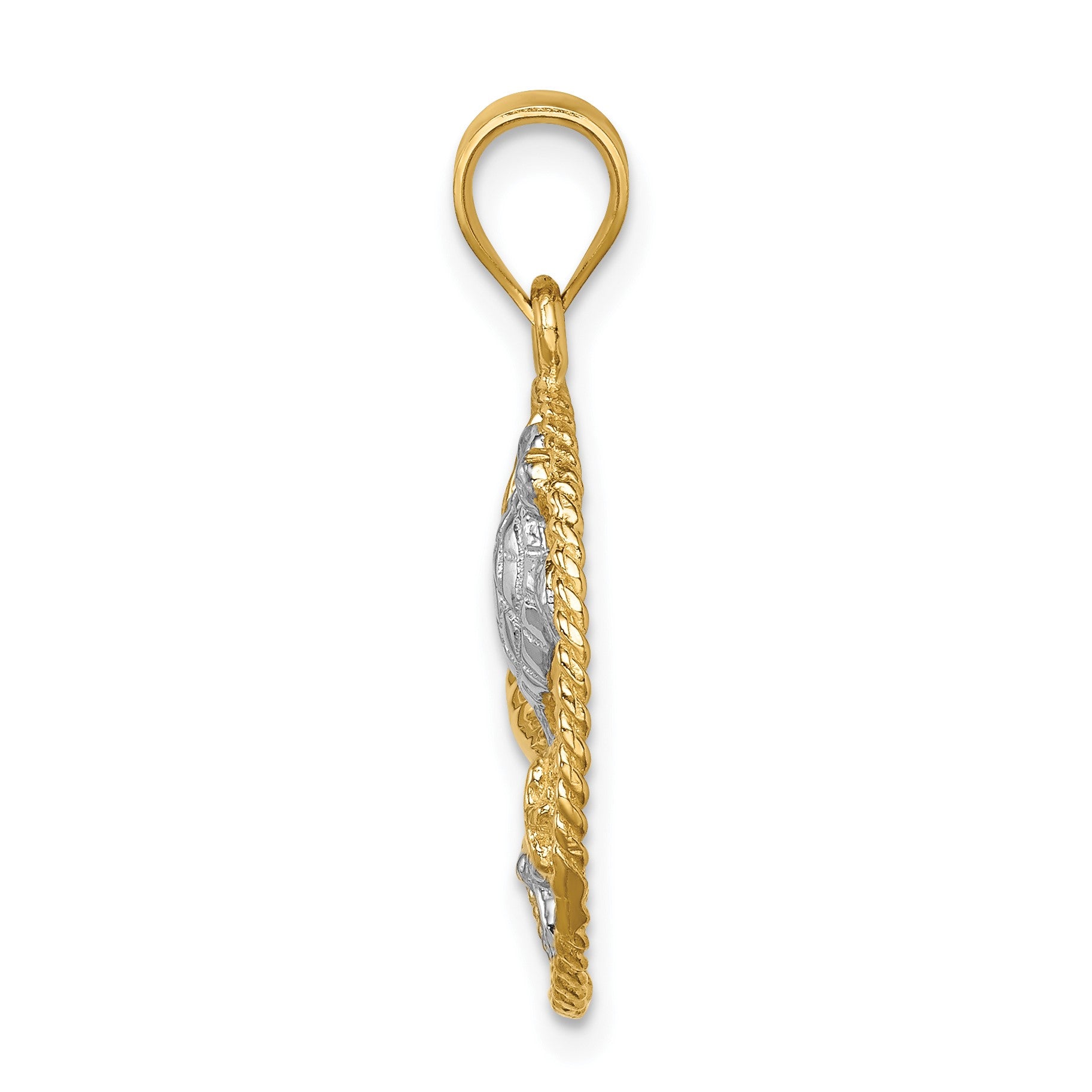 14K and White Rhodium Polished Sealife Pendant