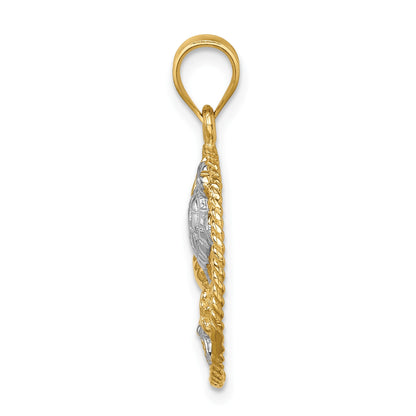 14K and White Rhodium Polished Sealife Pendant
