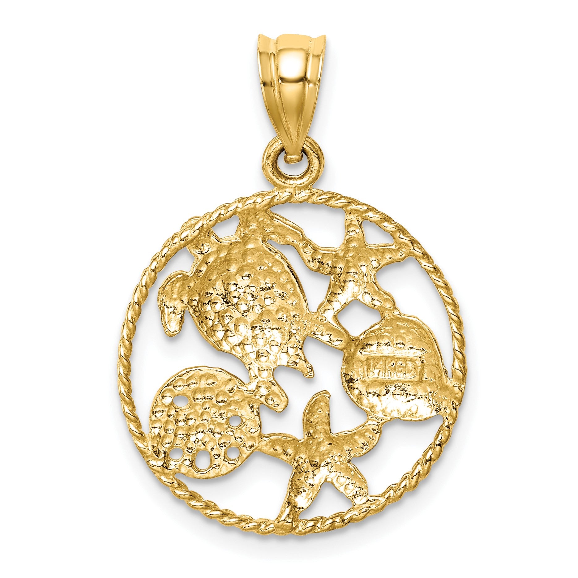 14K and White Rhodium Polished Sealife Pendant