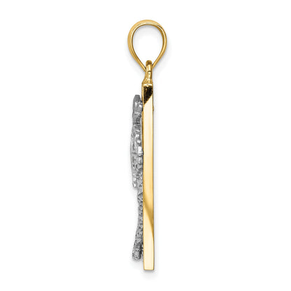 14K Two-tone Palm Tree in Frame Pendant