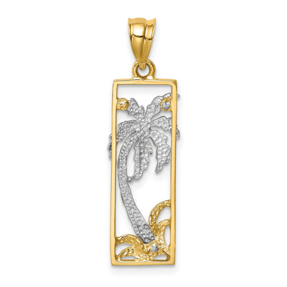 14K Two-tone Palm Tree in Frame Pendant