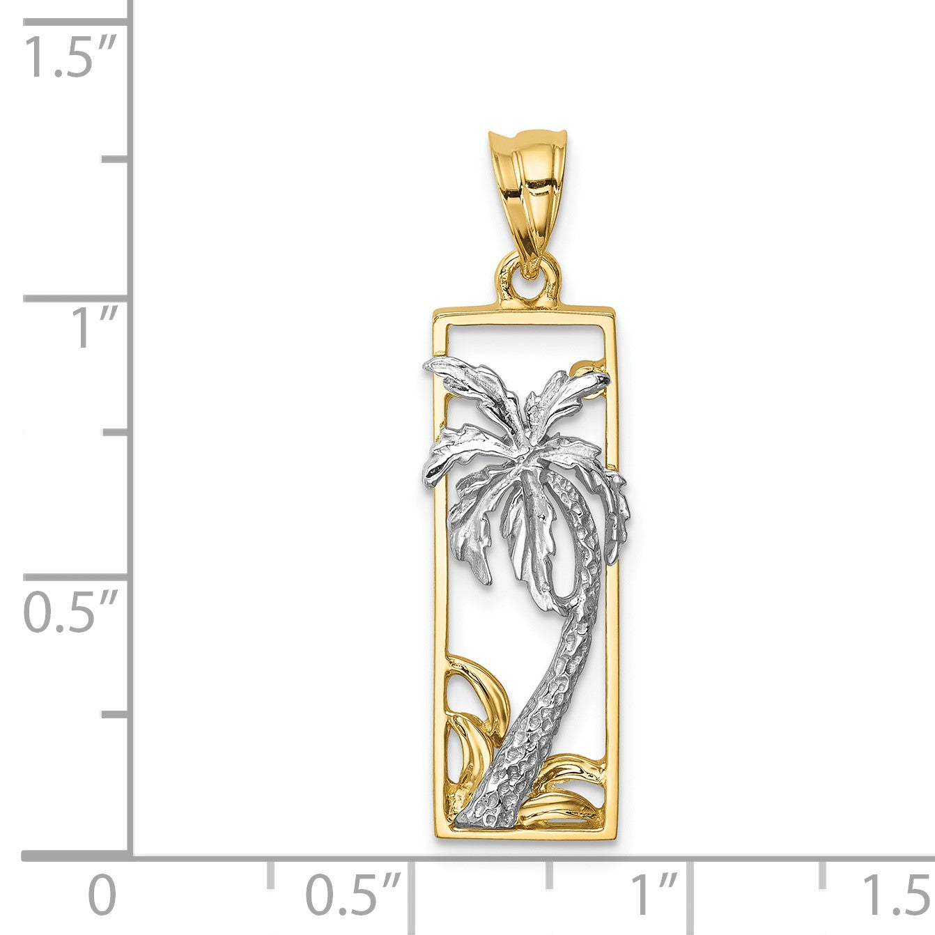 14K Two-tone Palm Tree in Frame Pendant