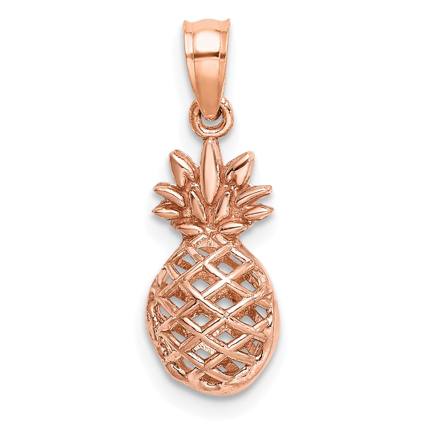 14K Rose Gold Polished 3-D Pineapple Pendant
