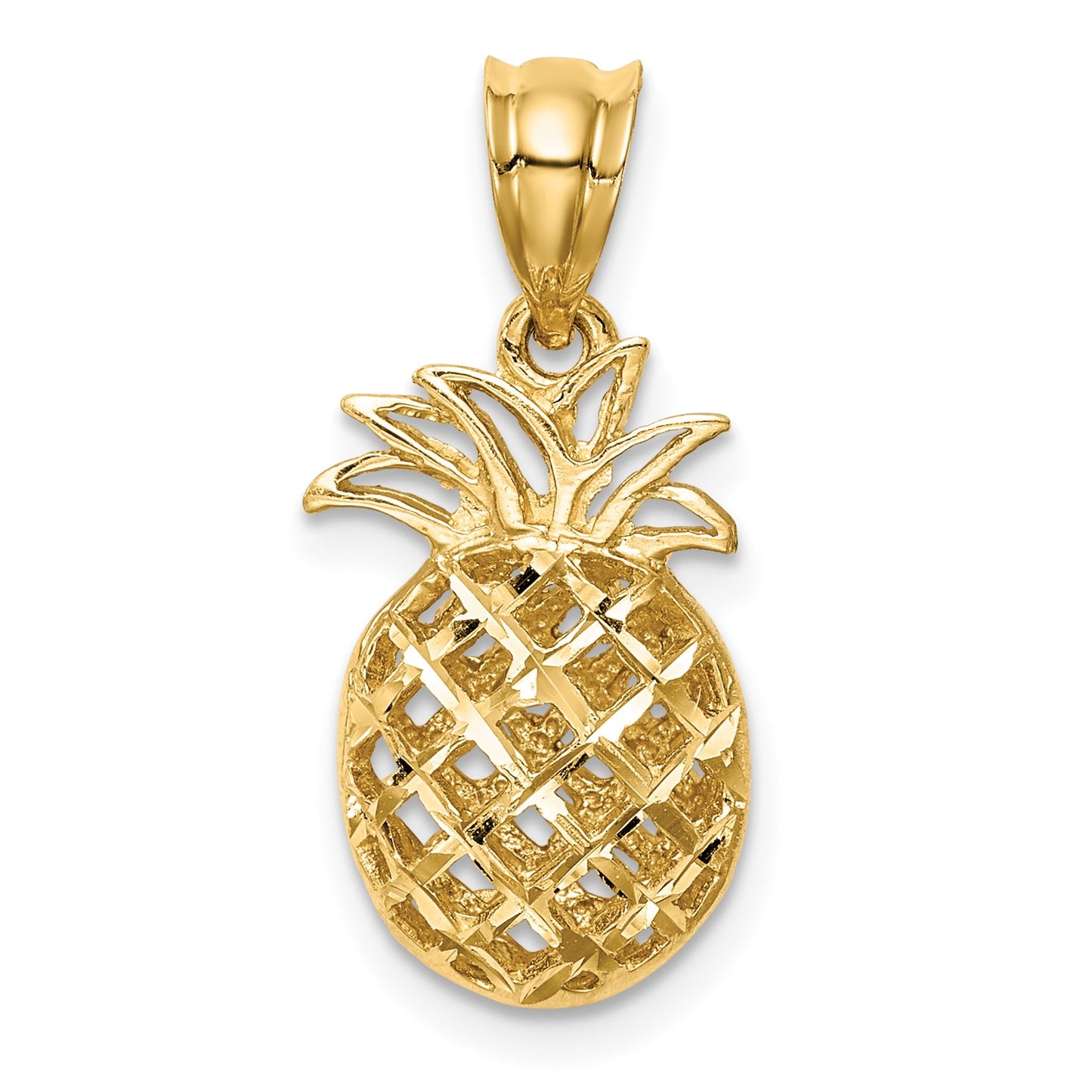 14K Polished and Diamond-cut 3-D Pineapple Pendant