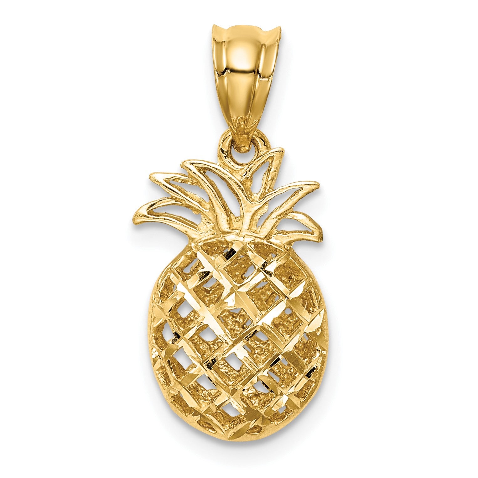 14K Polished and Diamond-cut 3-D Pineapple Pendant