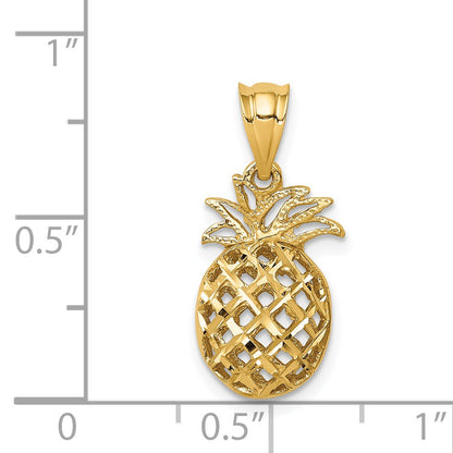 14K Polished and Diamond-cut 3-D Pineapple Pendant
