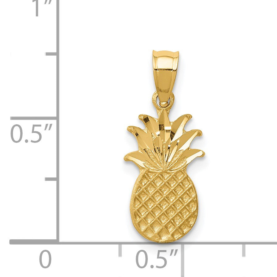 14K Brushed and Diamond-cut Pineapple Pendant