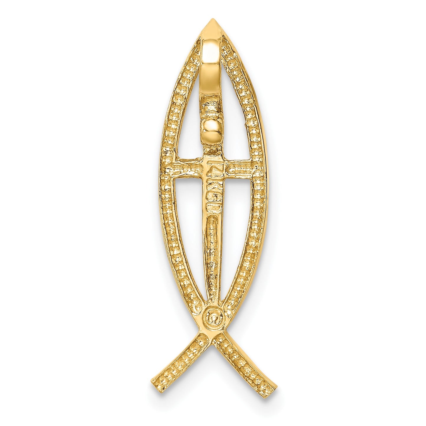 14K Polished Ichthus Cross Fish Chain Slide