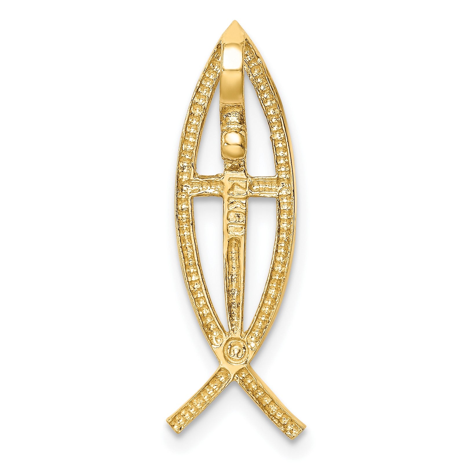 14K Polished Ichthus Cross Fish Chain Slide