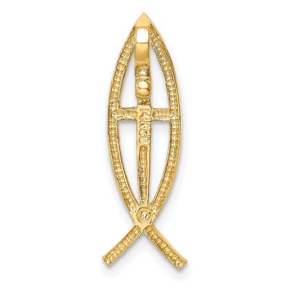 14K Polished Ichthus Cross Fish Chain Slide