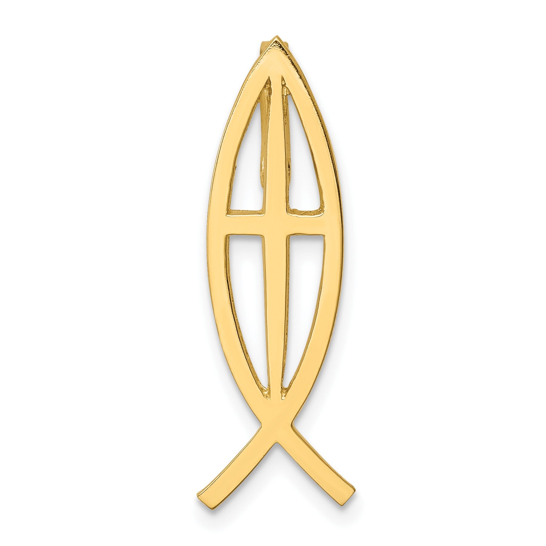 14K Polished Ichthus Cross Fish Chain Slide