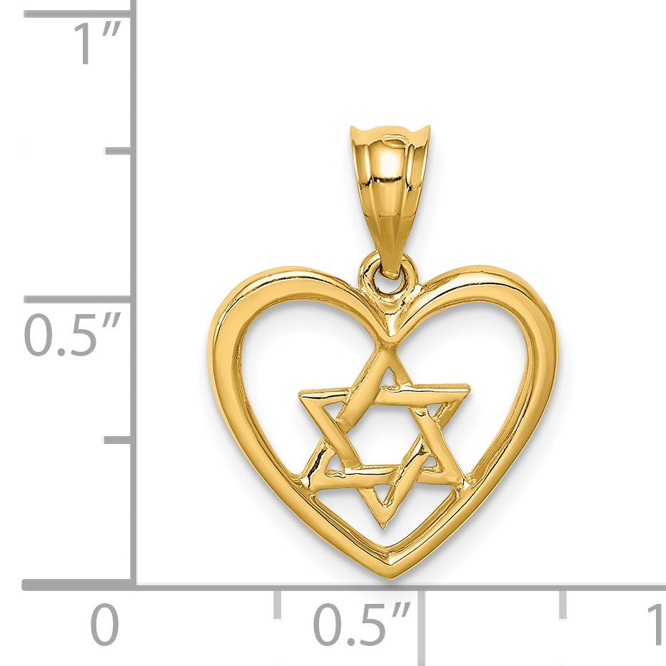 14K Polished Star of David in Heart Pendant