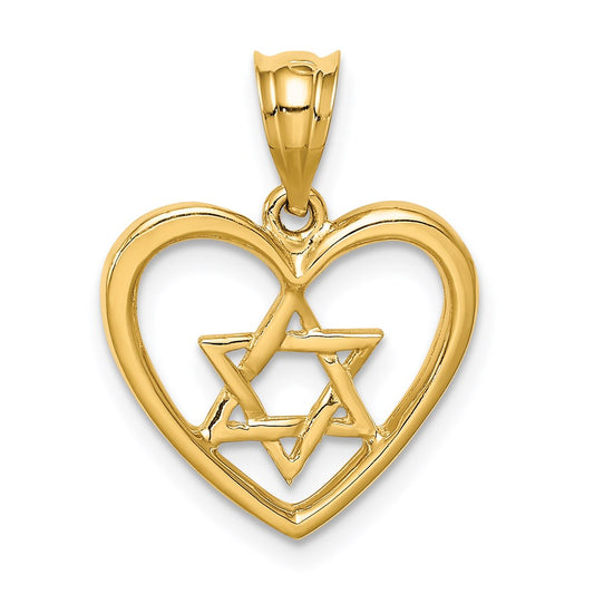 14K Polished Star of David in Heart Pendant