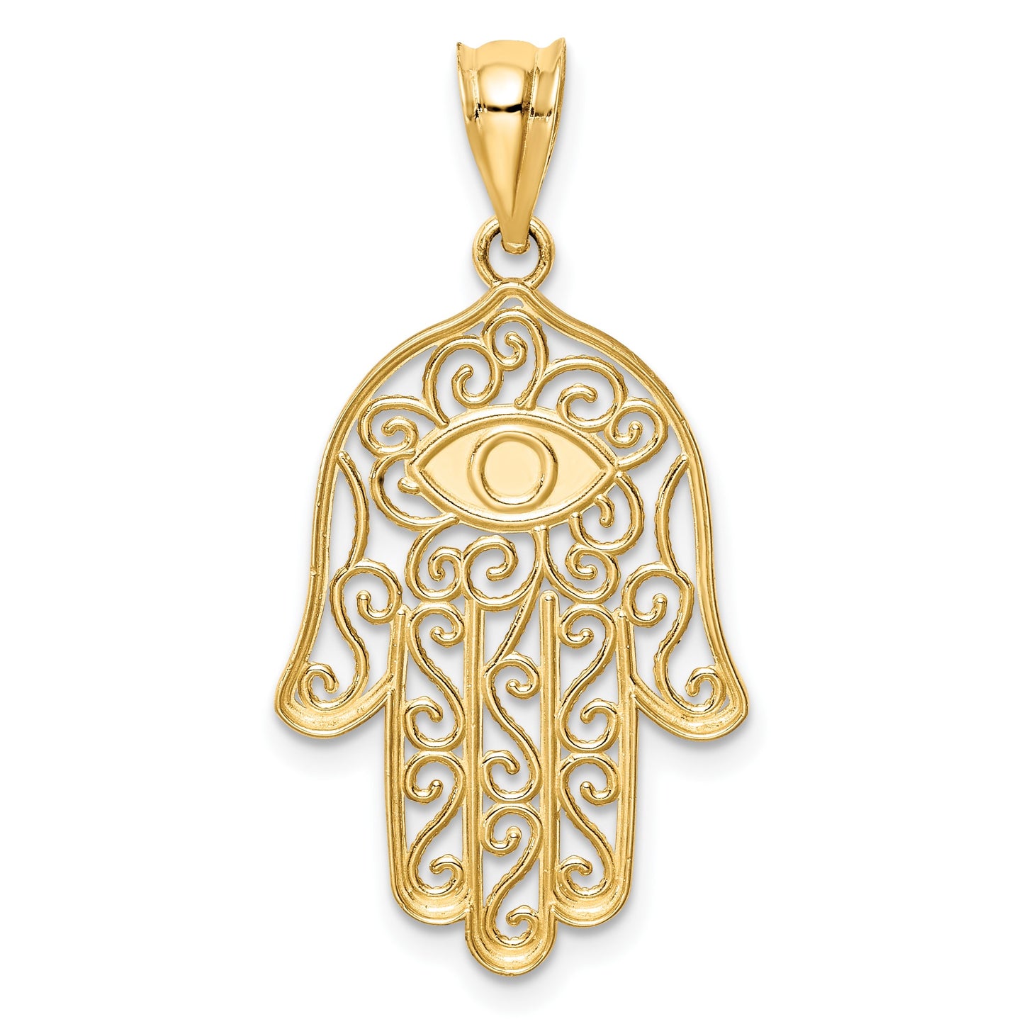 14K Polished and Enameled Hamsa and Evil Eye Pendant