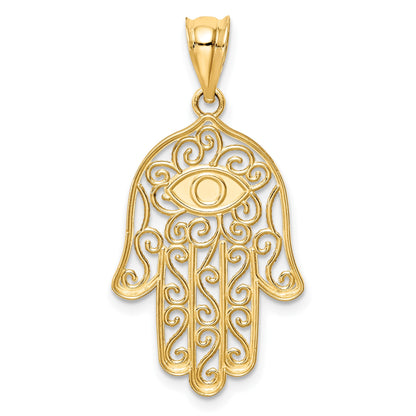 14K Polished and Enameled Hamsa and Evil Eye Pendant