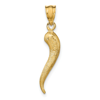 14K Brushed 3-D Italian Horn Pendant