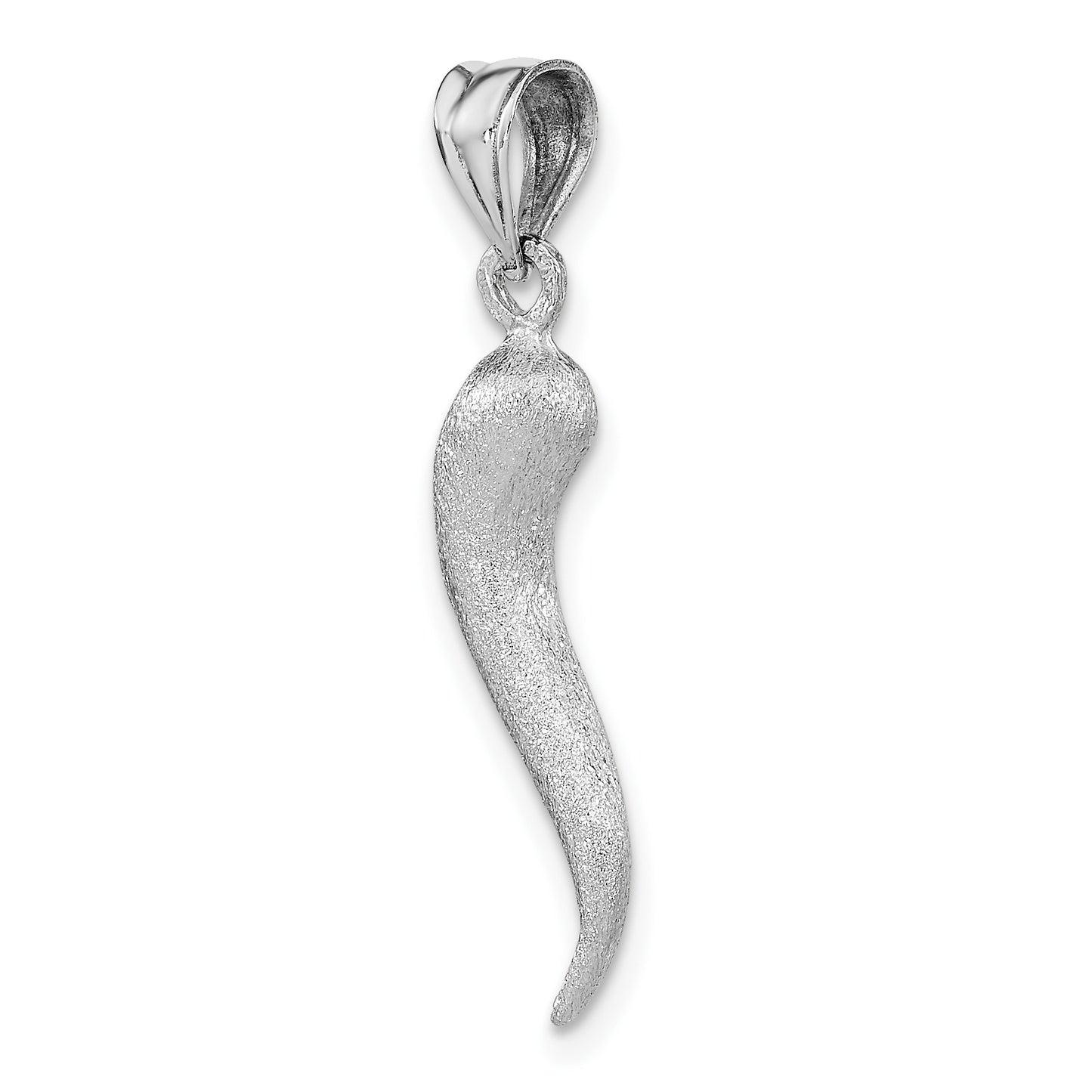 14K White Brushed 3-D Italian Horn Pendant