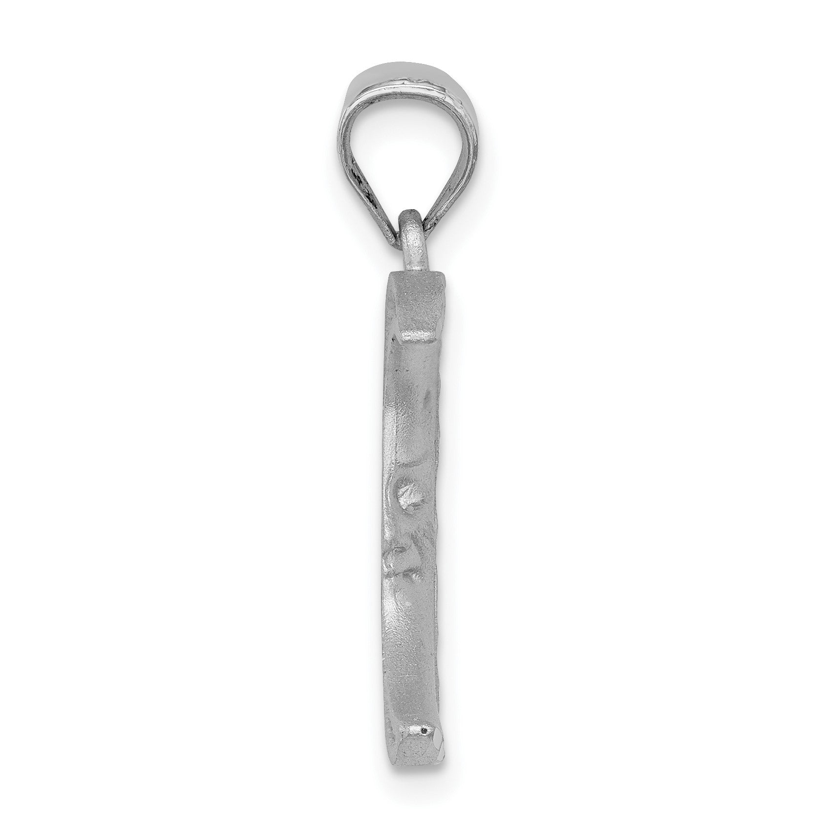 14k White Gold Satin Diamond-cut Moon Pendant